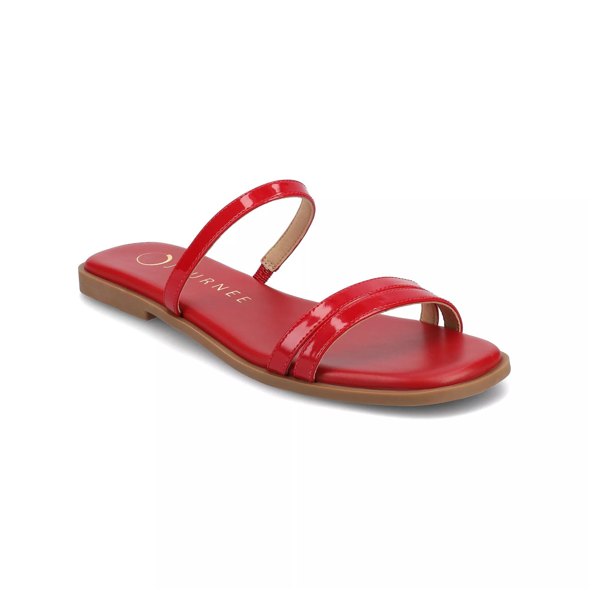 Journee Women's Multi Strap Slide On Flat Sandals, Size: 12, Patent Red Product Image