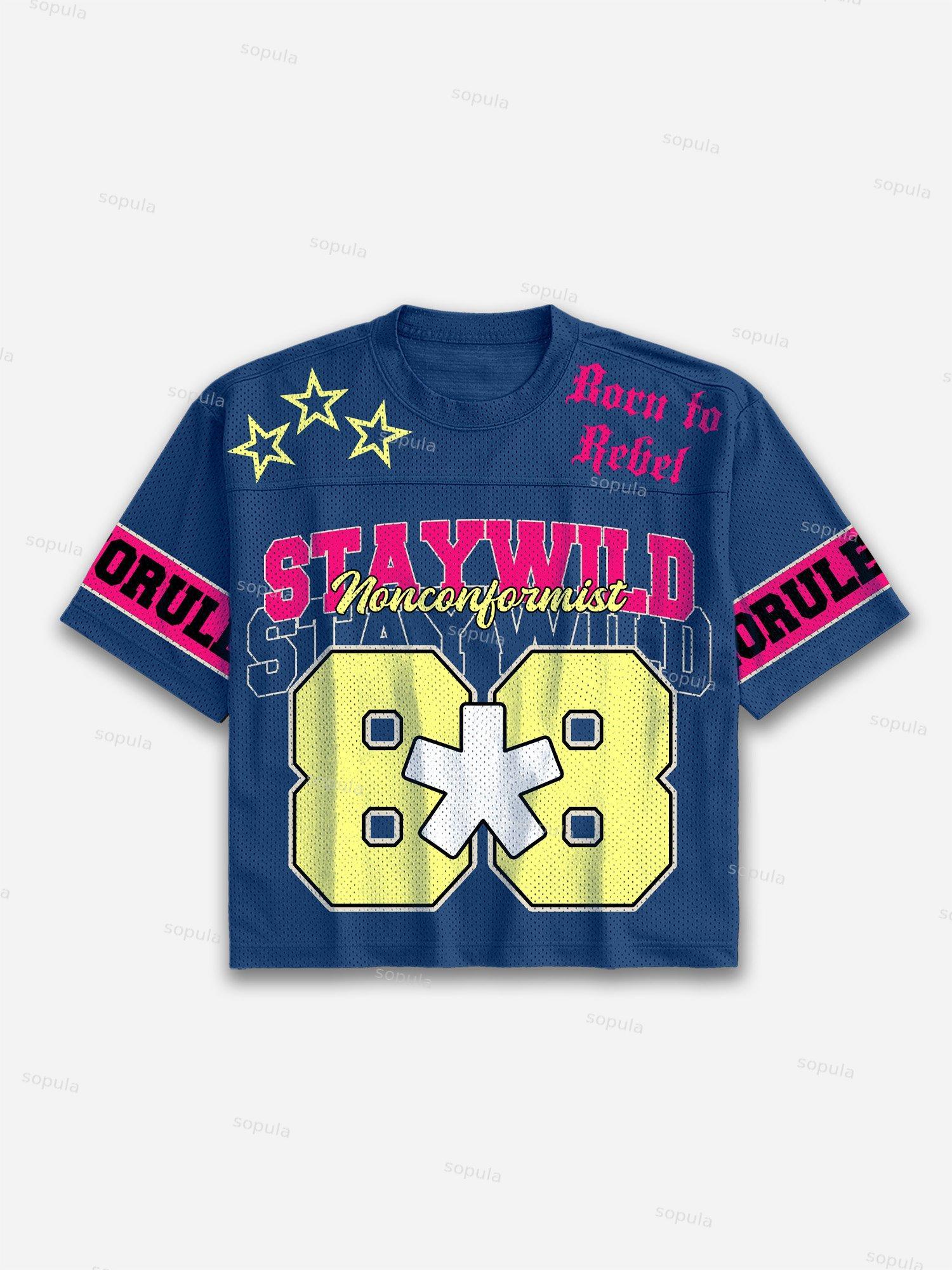 Y2k Street Stay Wild Blokecore Mesh Football Jersey T-shirt Product Image