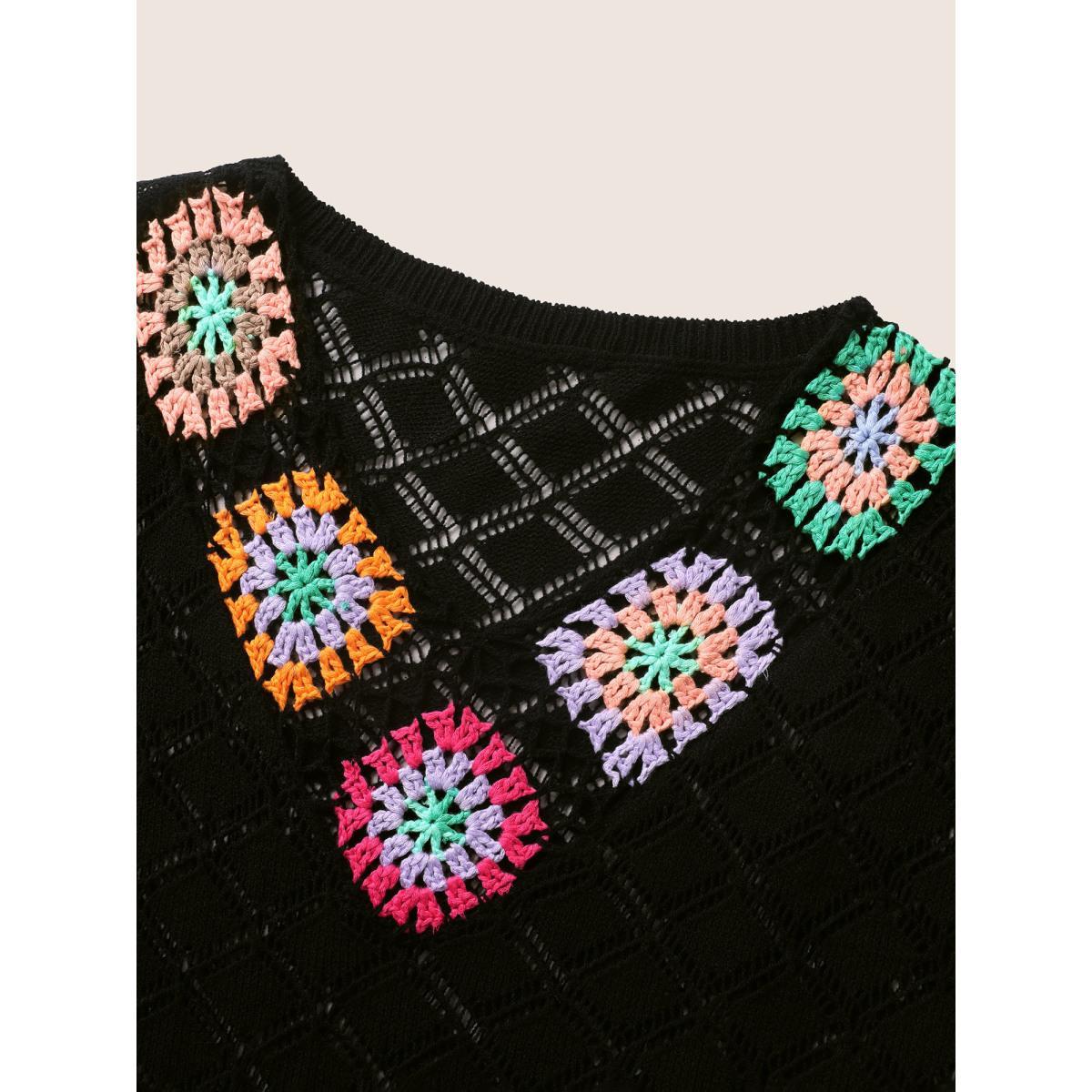 Plus Size Crochet Floral Split Side Dolman Sleeve Swim Cover Up Women's Swimwear Black Beach Loose Crochet Curve Swim Cover Ups BloomChic 30/6X Product Image