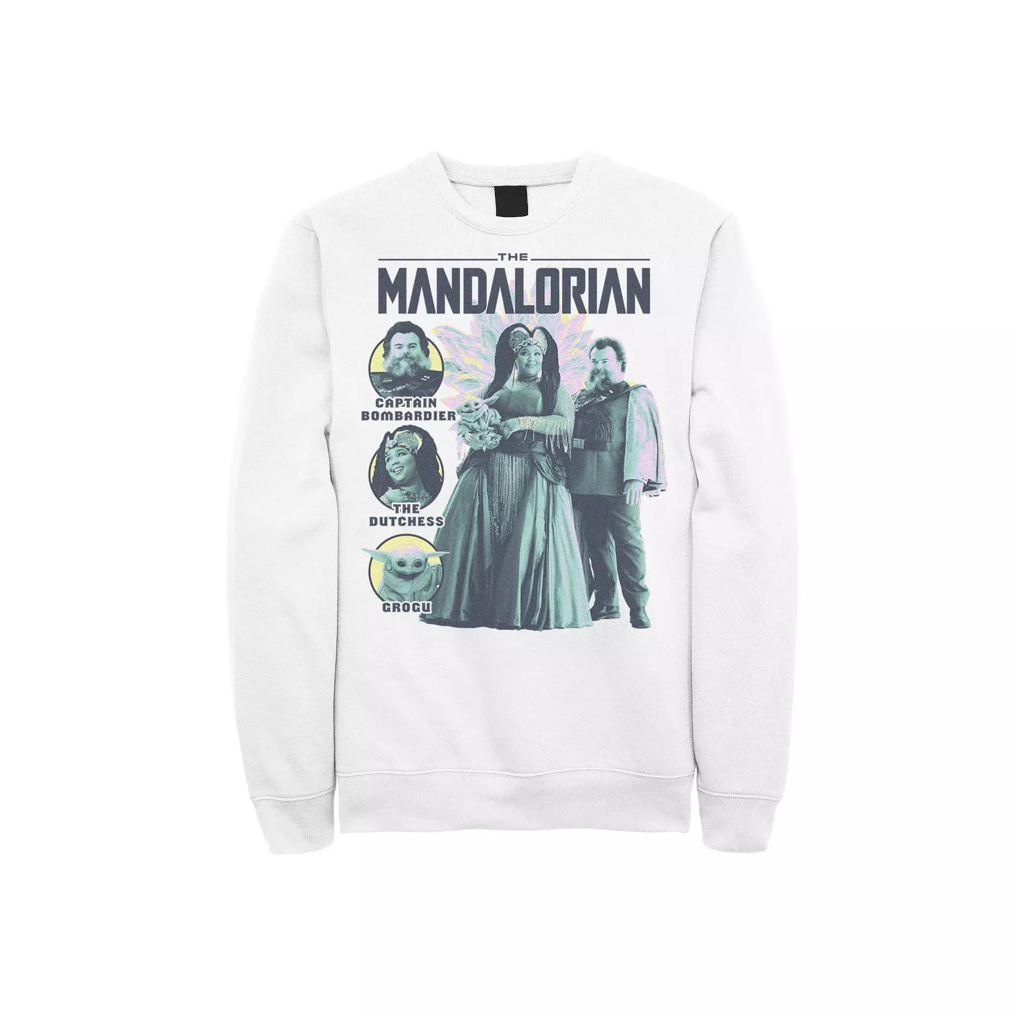 Men's Star Wars The Mandalorian Captain Bombardier Dutchess Grogu Fleece Sweatshirt, Size: XXL, White Product Image