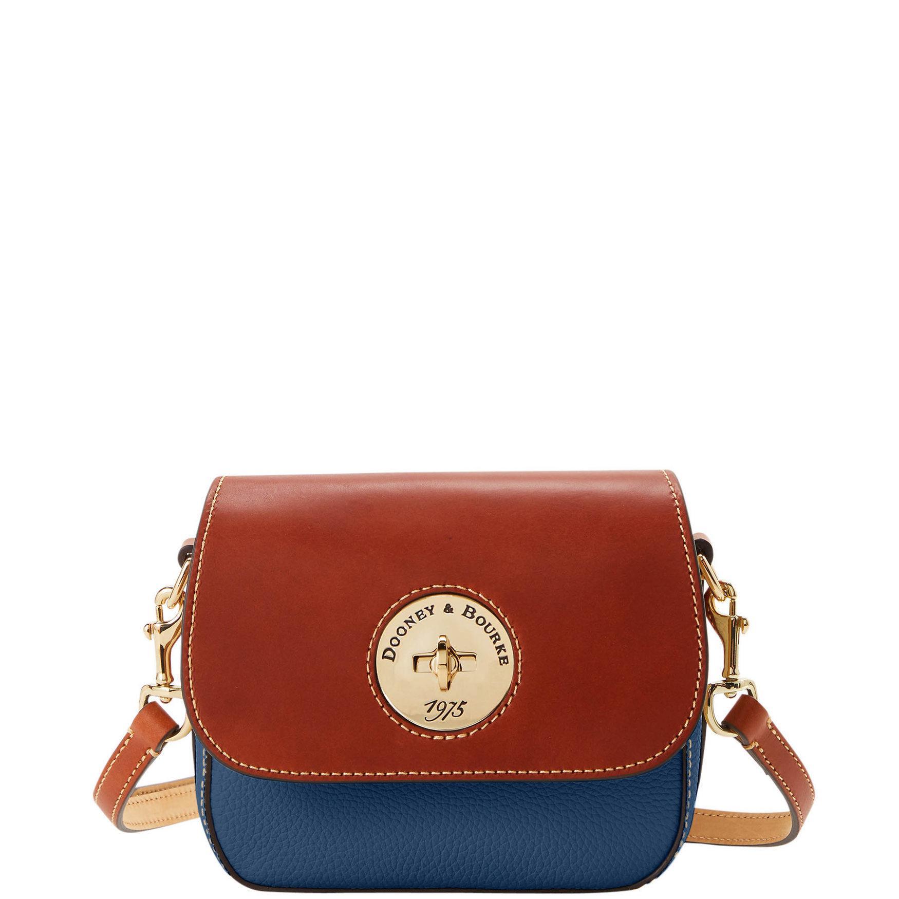 Dooney & Bourke Womens Pebble Turnlock Flap Saddle Leather Crossbody Bag in Bark Product Image