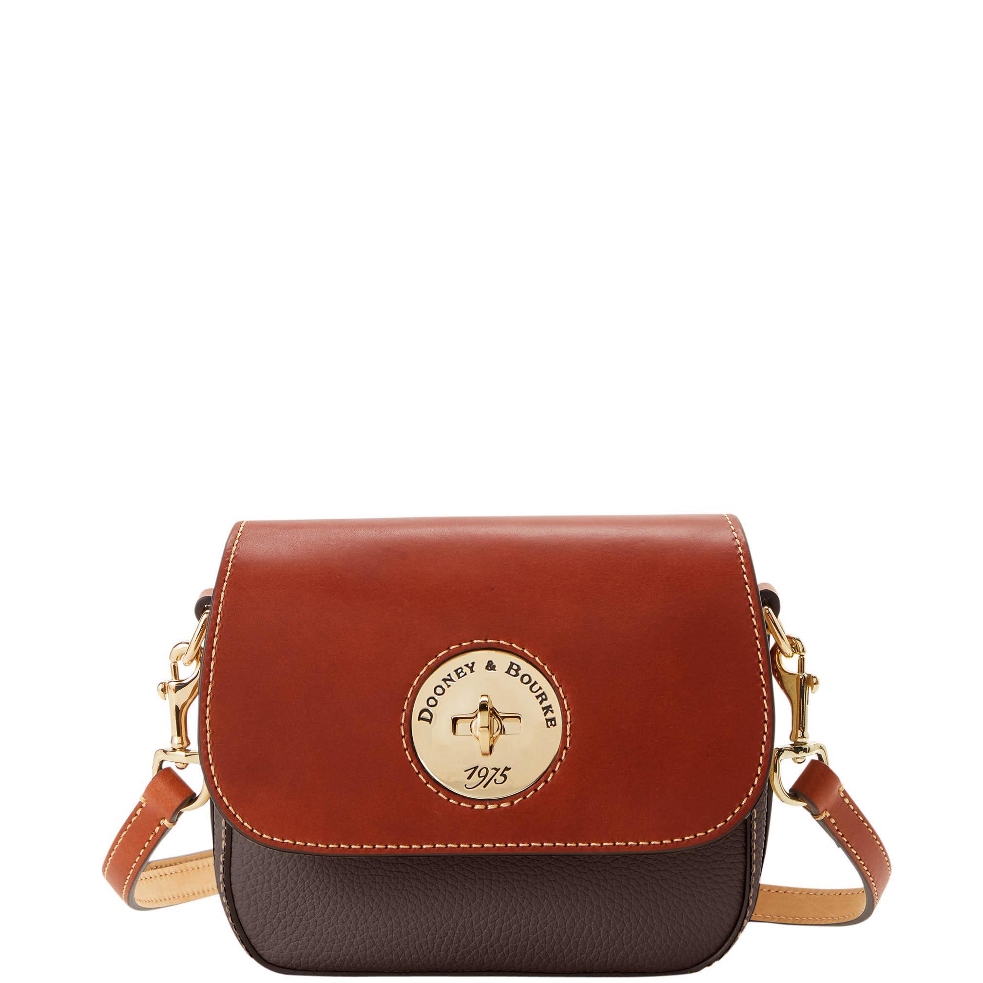 Dooney & Bourke Womens Pebble Turnlock Flap Saddle Leather Crossbody Bag in Bark Product Image