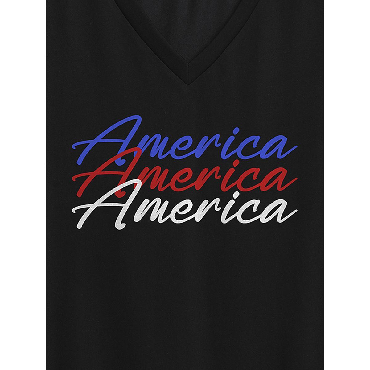 Plus Size American Print V-Neck T-Shirt Black Women Non Country V-neck Everyday-Casual T-shirts BloomChic 22-24/3X Product Image