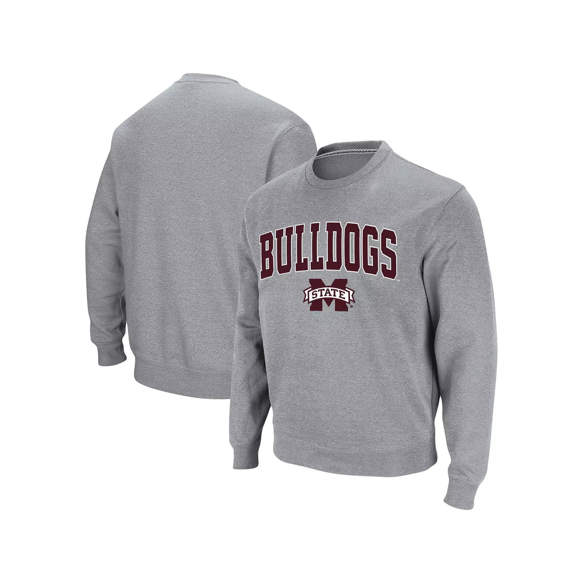 Men's Colosseum Heathered Gray Mississippi State Bulldogs Arch & Logo Tackle Twill Pullover Sweatshirt, Size: Small, Mst Grey Product Image