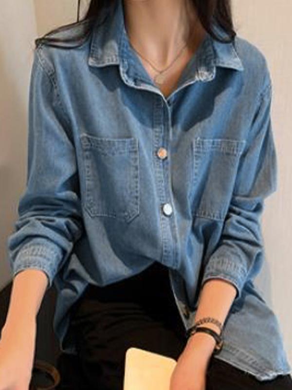 Vintage Light Blue Denim Blouses&Shirts Product Image