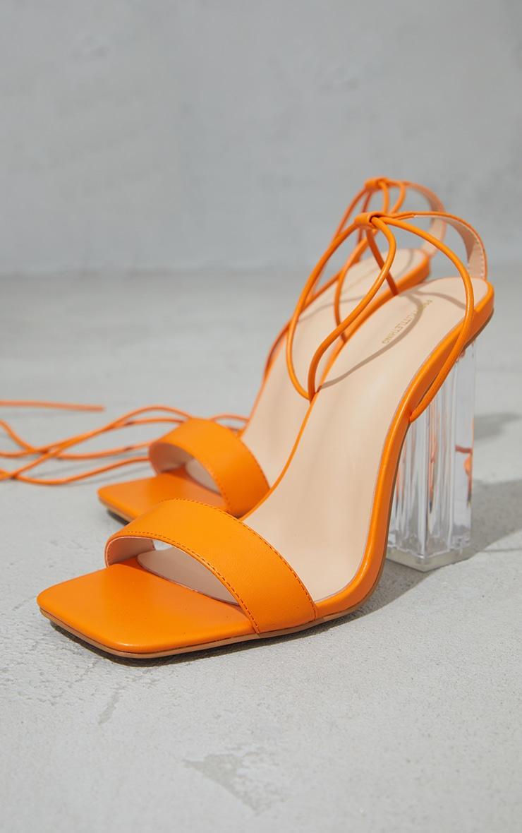 Orange Wide Fit PU Lace Up High Clear Block Heels Product Image