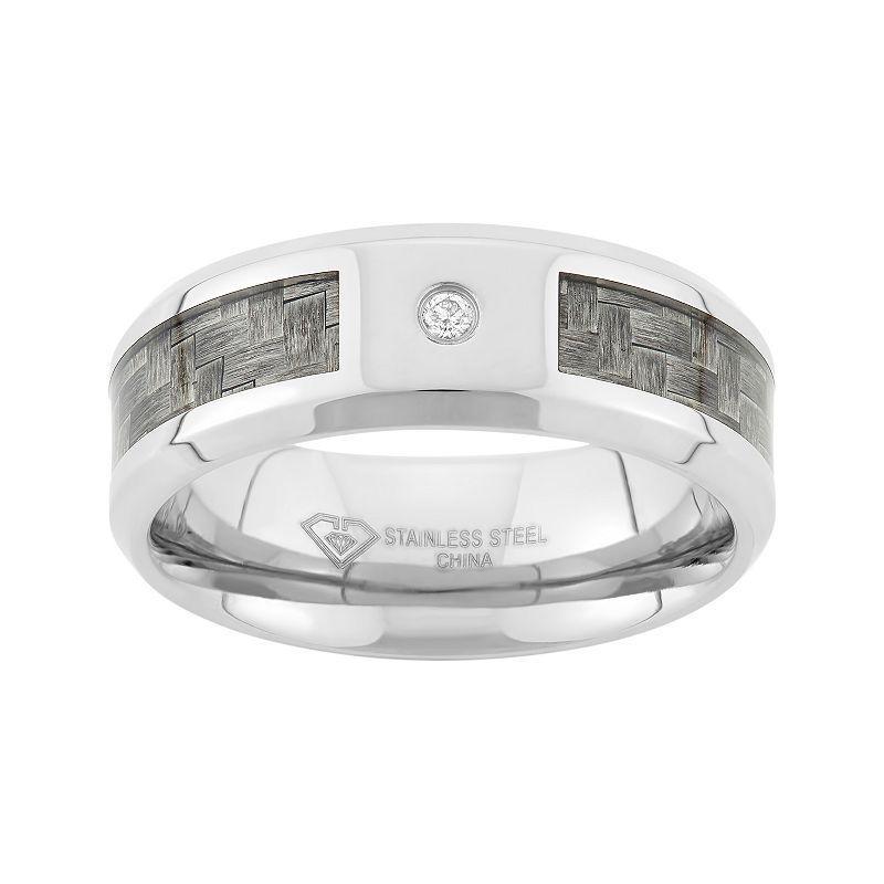 Diamond Accent Stainless Steel and Carbon Fiber Wedding Band - Men, Men's, Size: 7.50, Grey Product Image