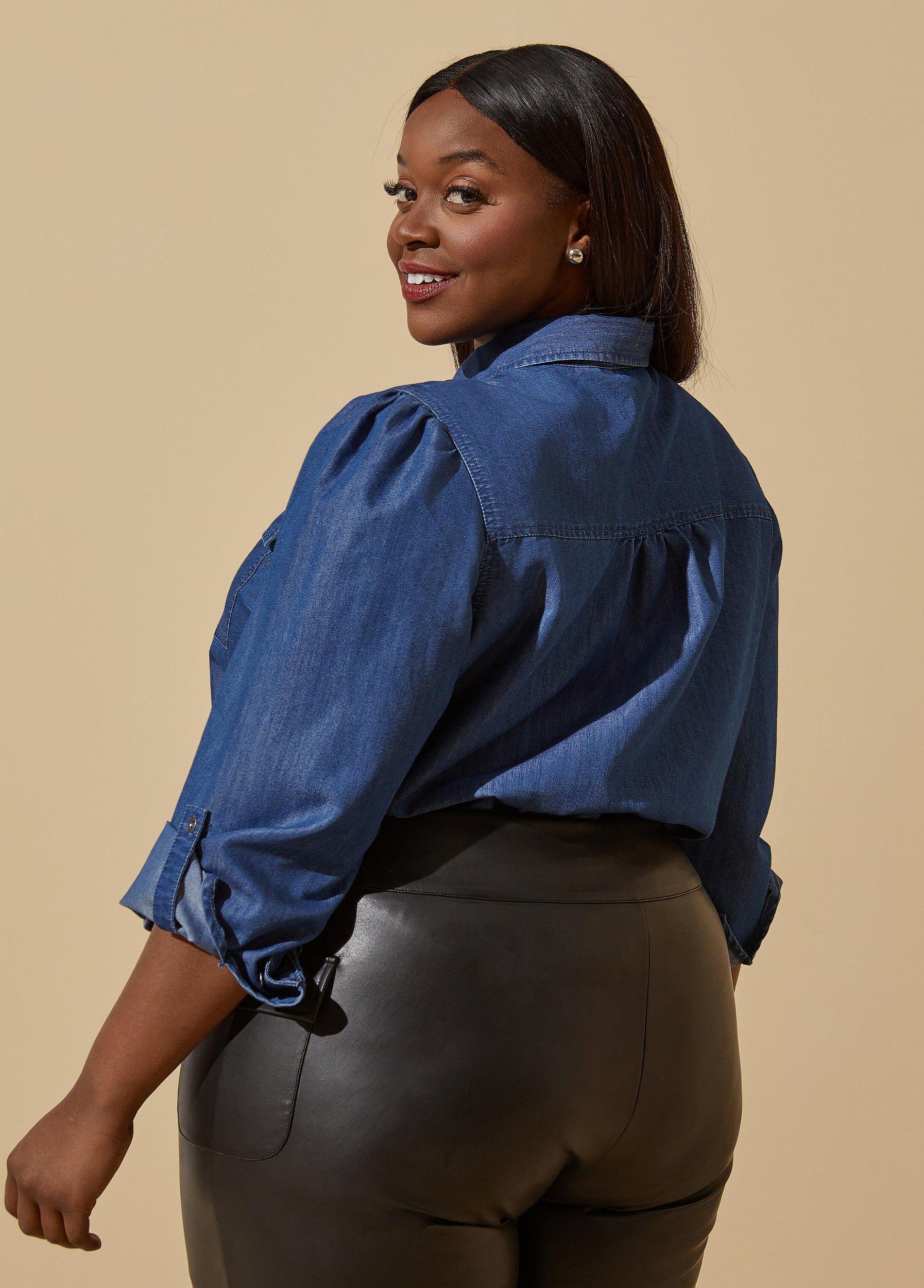 Studded Keyhole Denim Shirt Product Image
