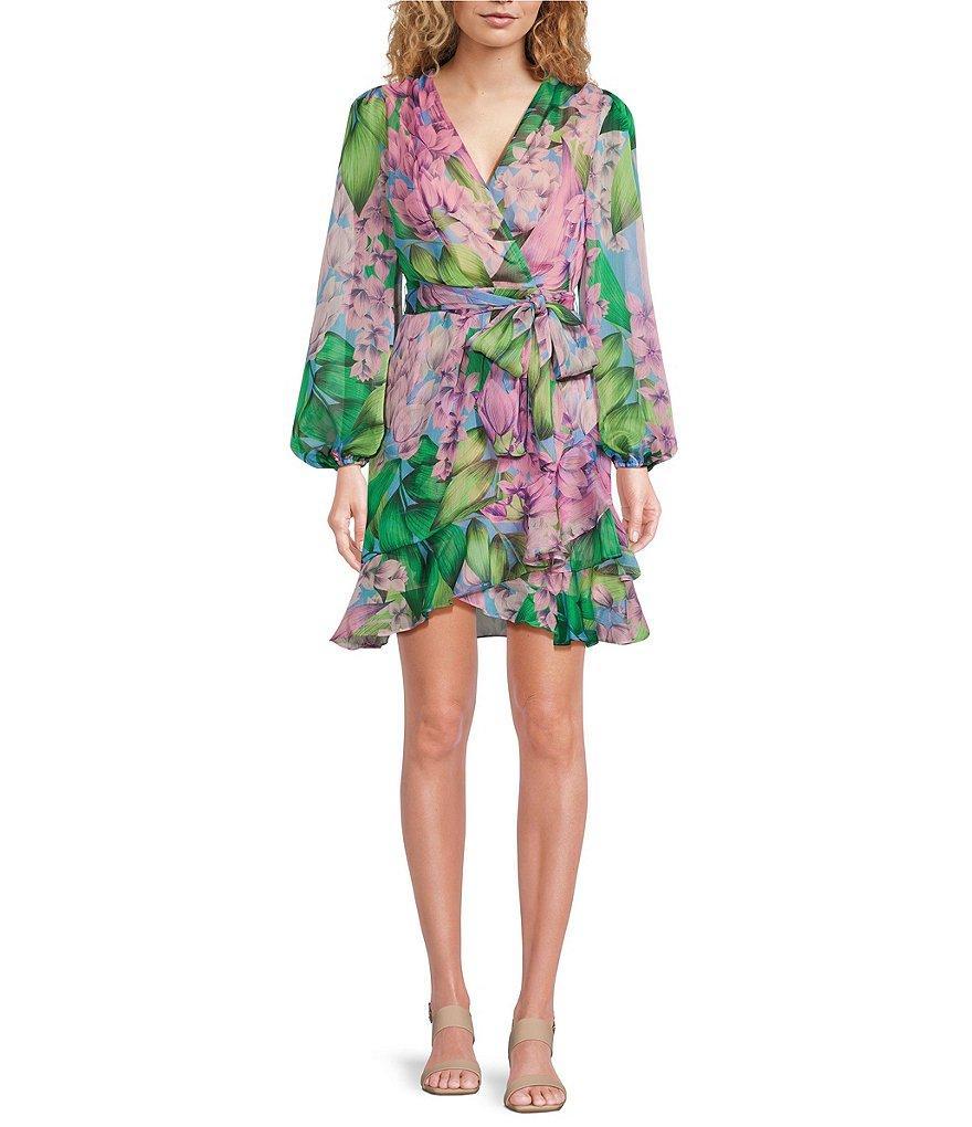 Alex Marie Laurel Floral Long Sleeve Surplice V-Neck A-Line Dress Product Image