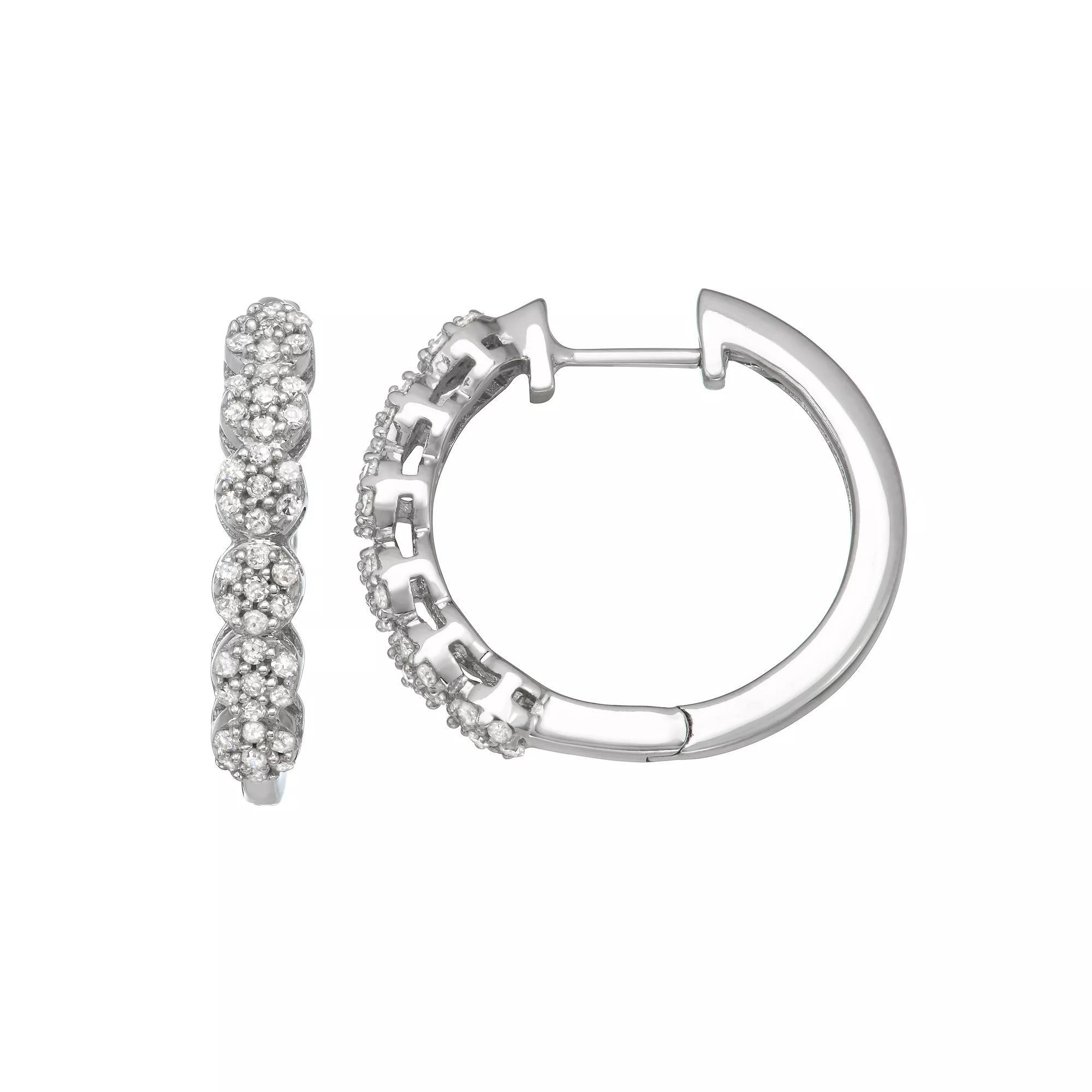 10k White Gold 1/3 Carat T.W. Diamond Cluster Hoop Earrings, Women's Product Image