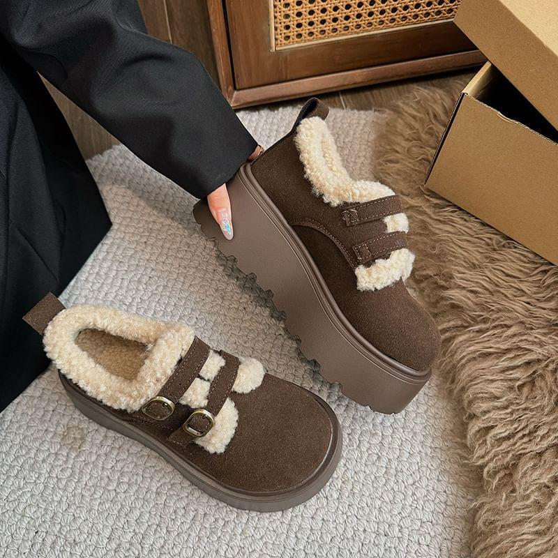 Buckle Strap Fleece Trim Platform Loafers Product Image