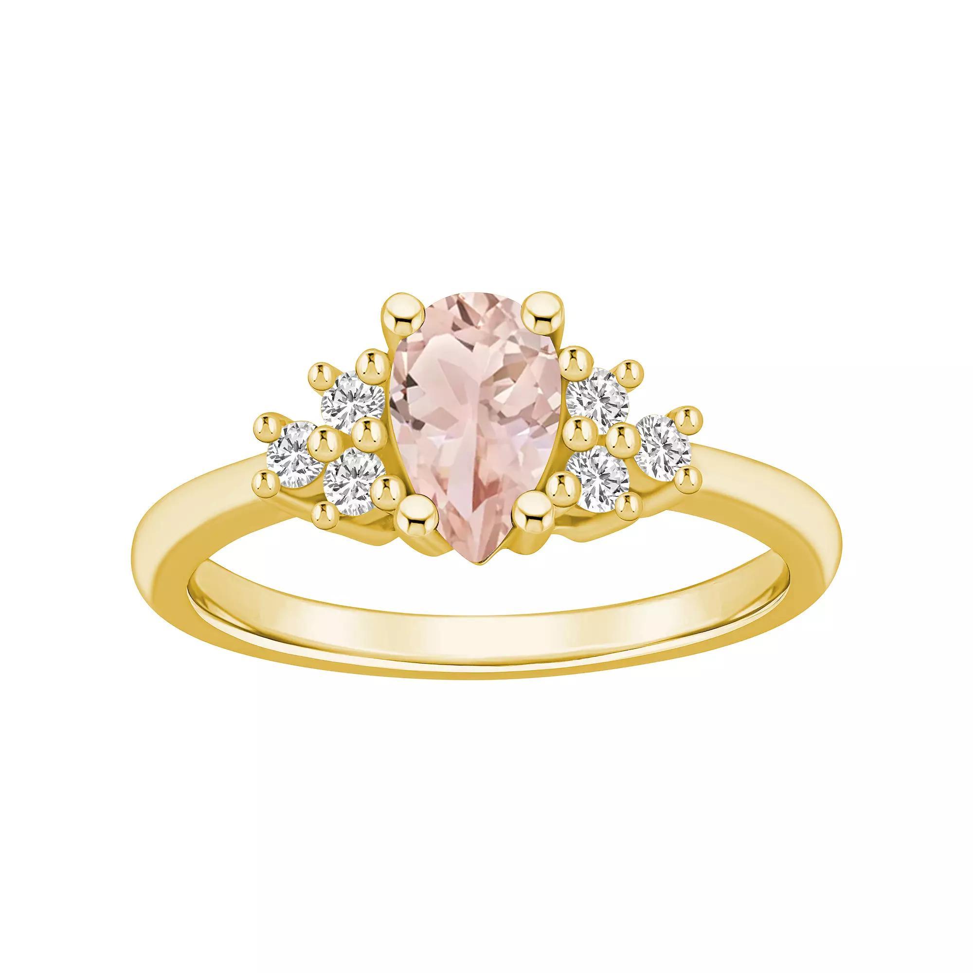 Alyson Layne 14k Gold Pear Shape Morganite & 1/5 Carat T.W. Diamond Ring, Women's, Size: 9 Product Image