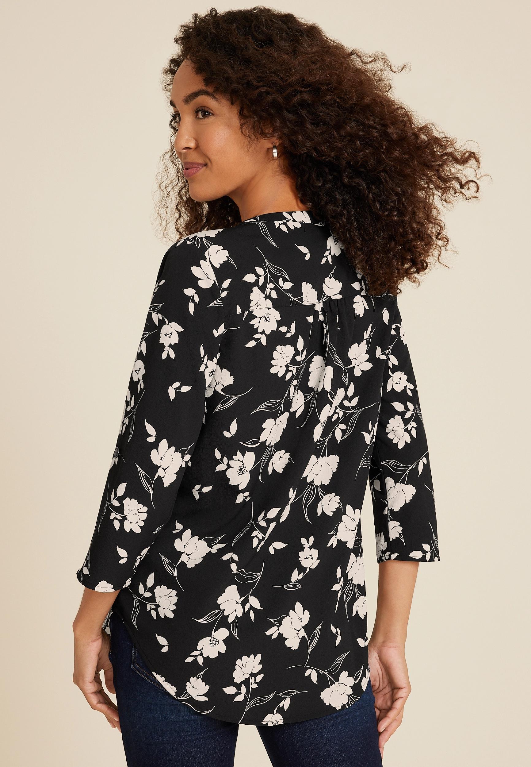 3/4 Sleeve V Neck Tunic Blouse Product Image