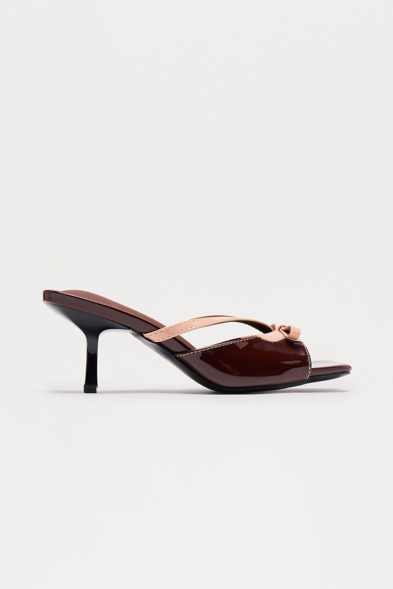 Sonelle Bow Patent Mules - Brown Product Image