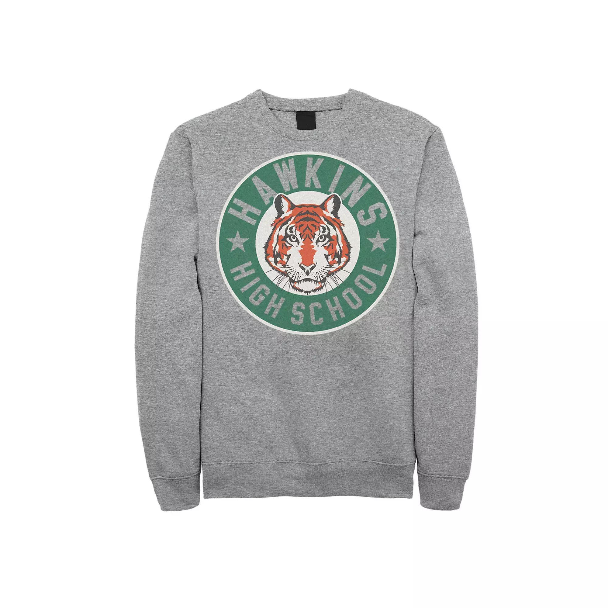 Men's Netflix Stranger Things Hawkins High School Logo Sweatshirt, Size: Medium, Athletic Grey Product Image