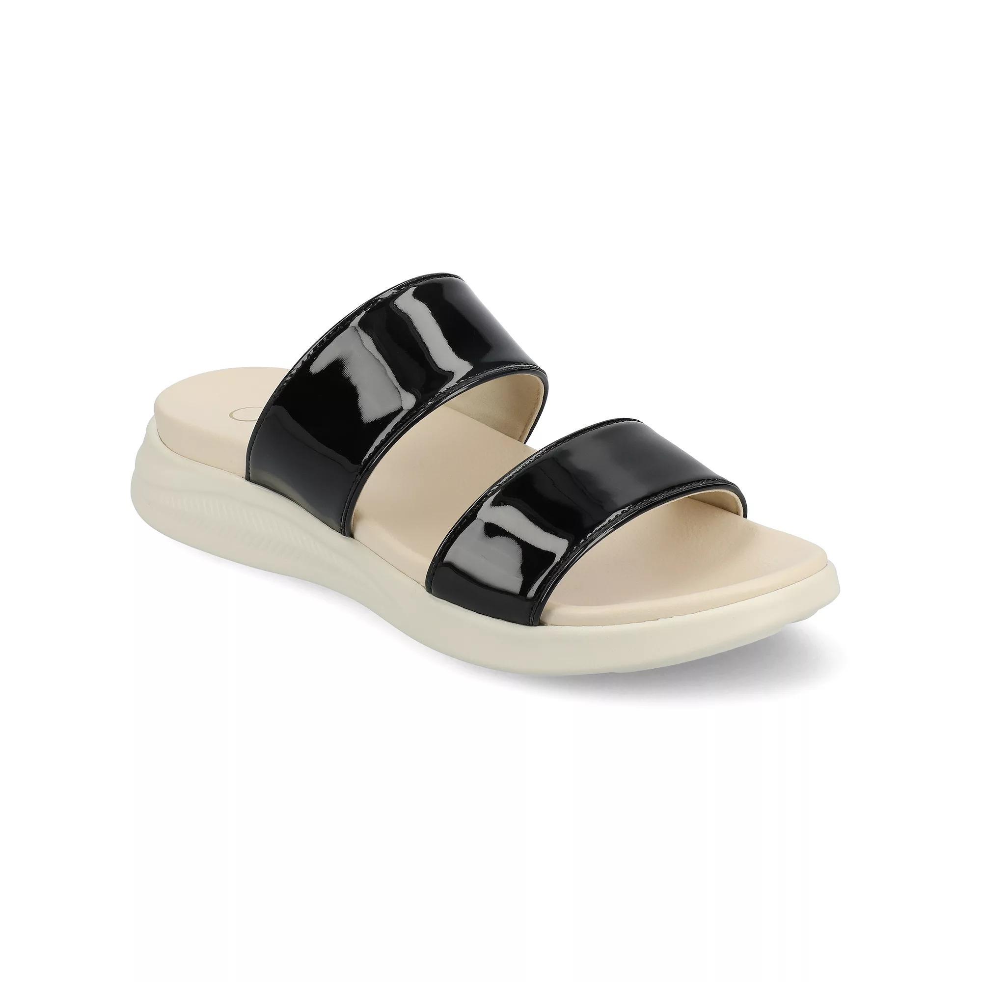 Journee Women's Janis Slip-On Sandals, Size: 6, Patent Black Product Image