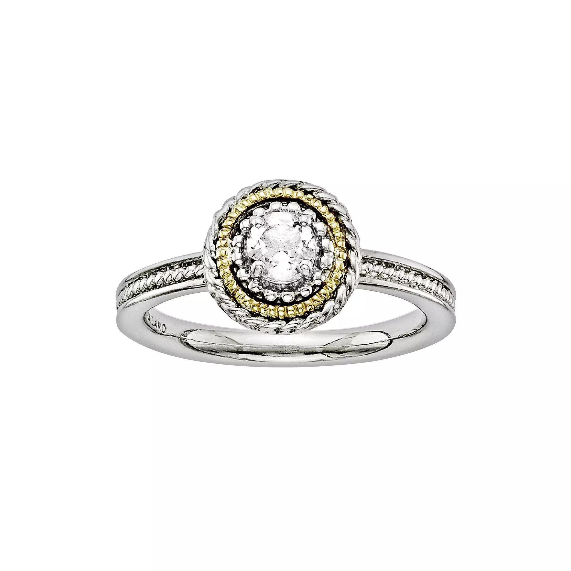 Stacks & Stones 14k Gold & Sterling Silver White Topaz Textured Stack Ring, Women's, Size: 8 Product Image