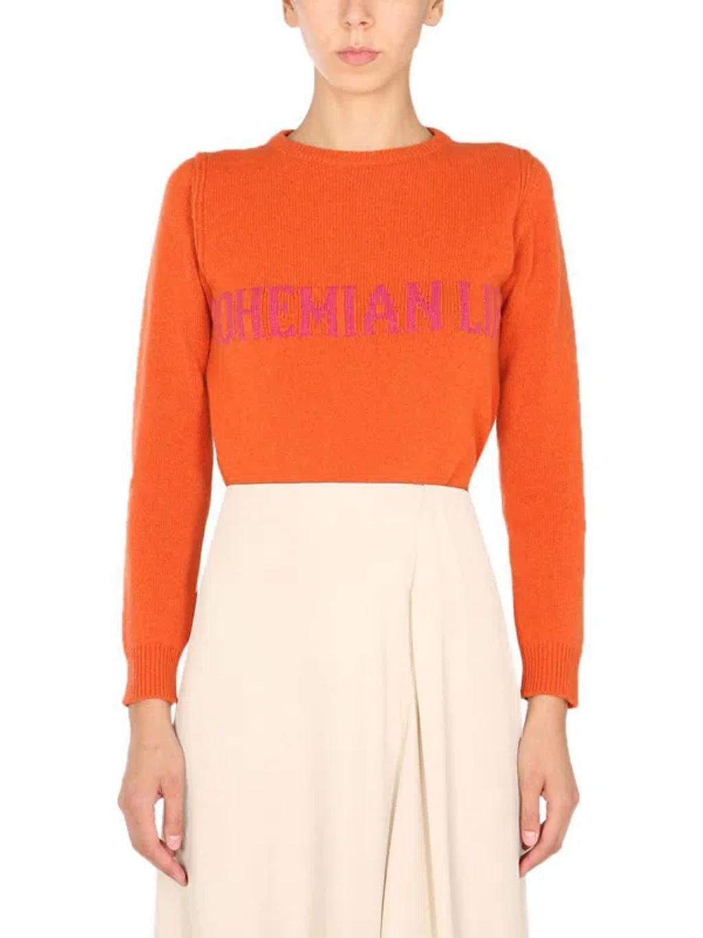 ALBERTA FERRETTI Bohemian Life Crewneck Sweater In Orange Product Image