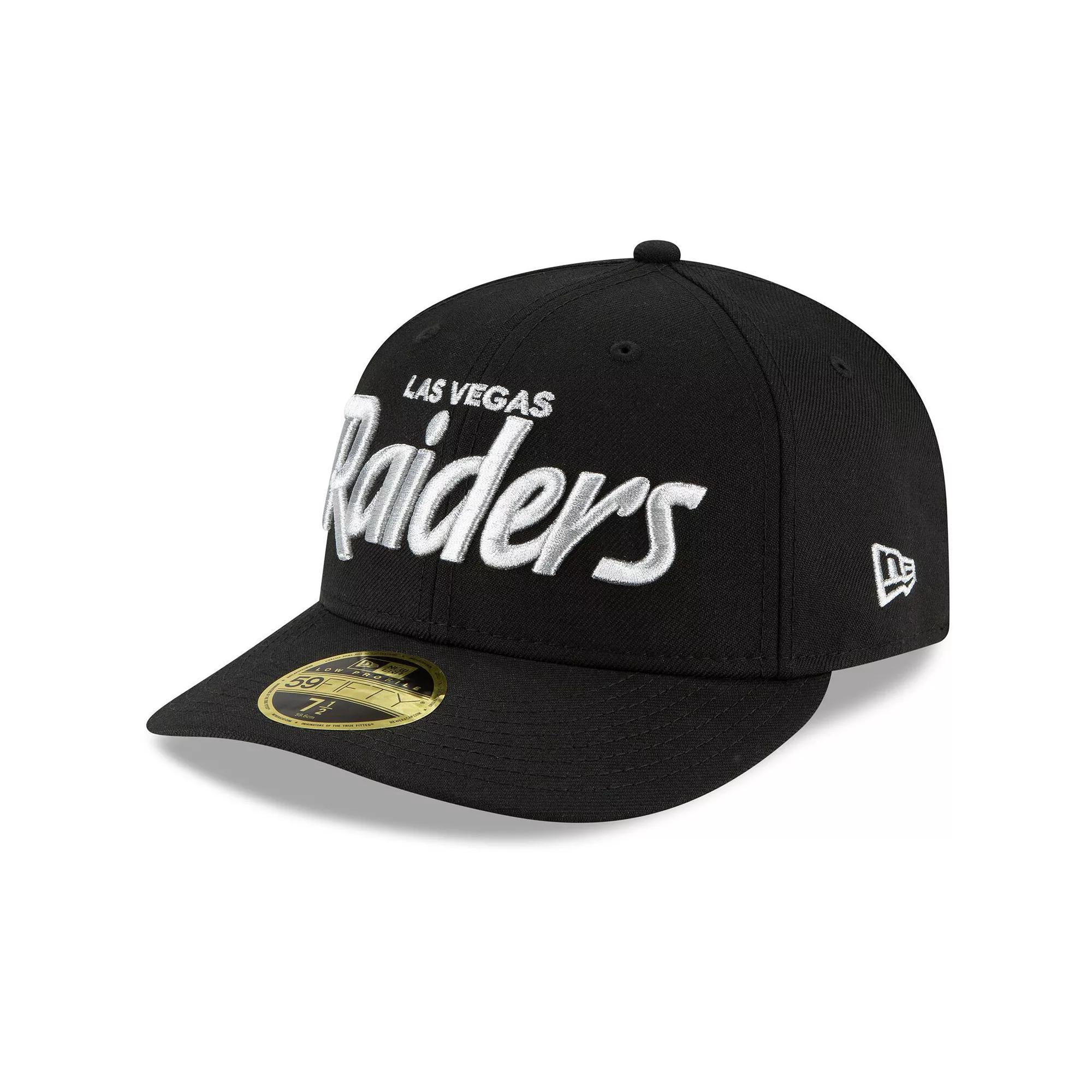 Men's New Era Black Las Vegas Raiders Omaha Script Low Profile 59FIFTY Fitted Hat, Size: 8, Lvr Black Product Image