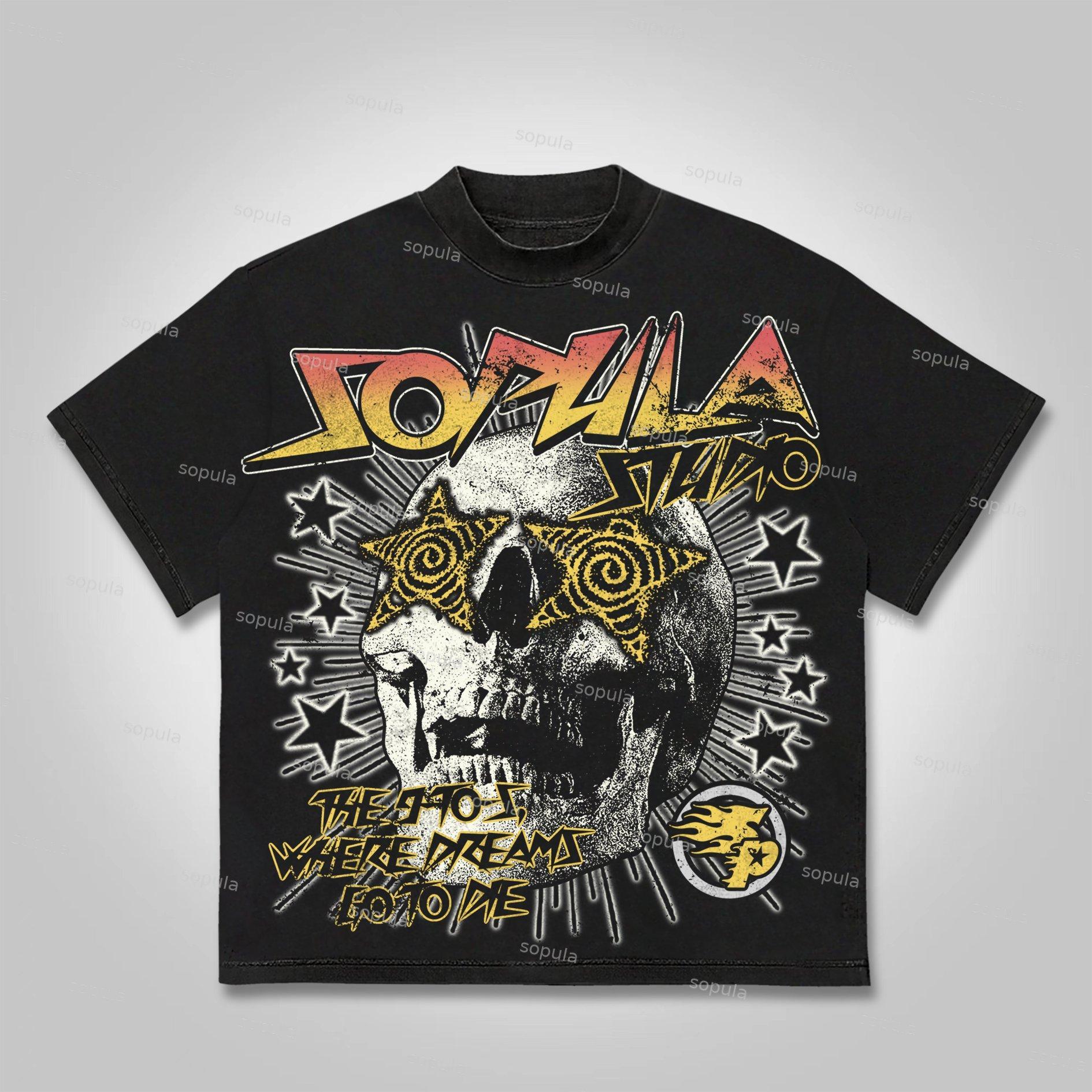 Sopula The 9-To-5, Where Dreams Go To Die Vintage Skull Graphics Cotton T-Shirt Product Image