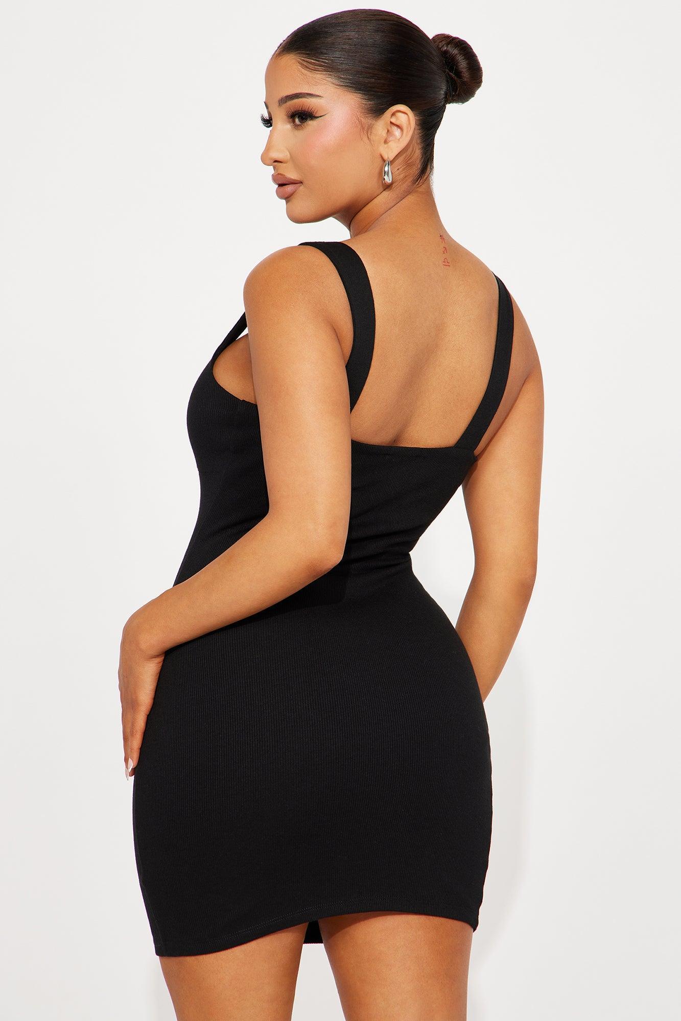 Celine Ribbed Mini Dress - Black Product Image
