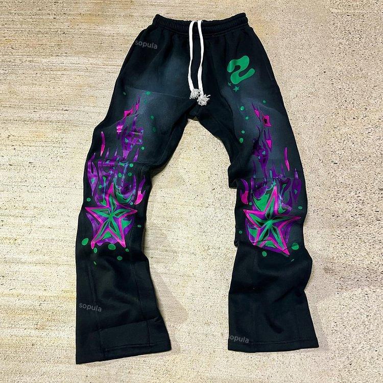 Sopula Vintage Flame Graphic Print Casual Flared Sweatpants Product Image