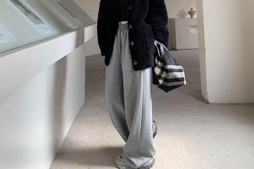 Plain Button-Up Fleece Jacket Product Image