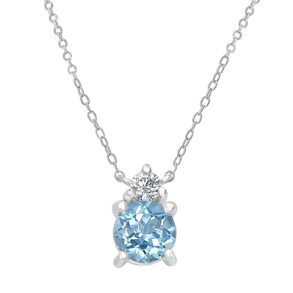 Gemistry Sterling Silver Stone & Cubic Zirconia Round Pendant Necklace, Women's, Size: 18-20" ADJ, White Topaz Product Image