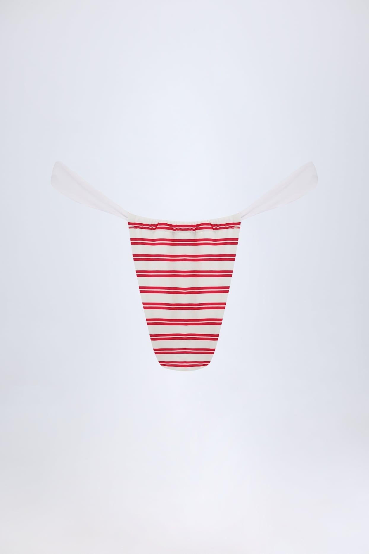 Ruched Cheeky Bikini Bottoms in Cherry Red Double Stripe Product Image