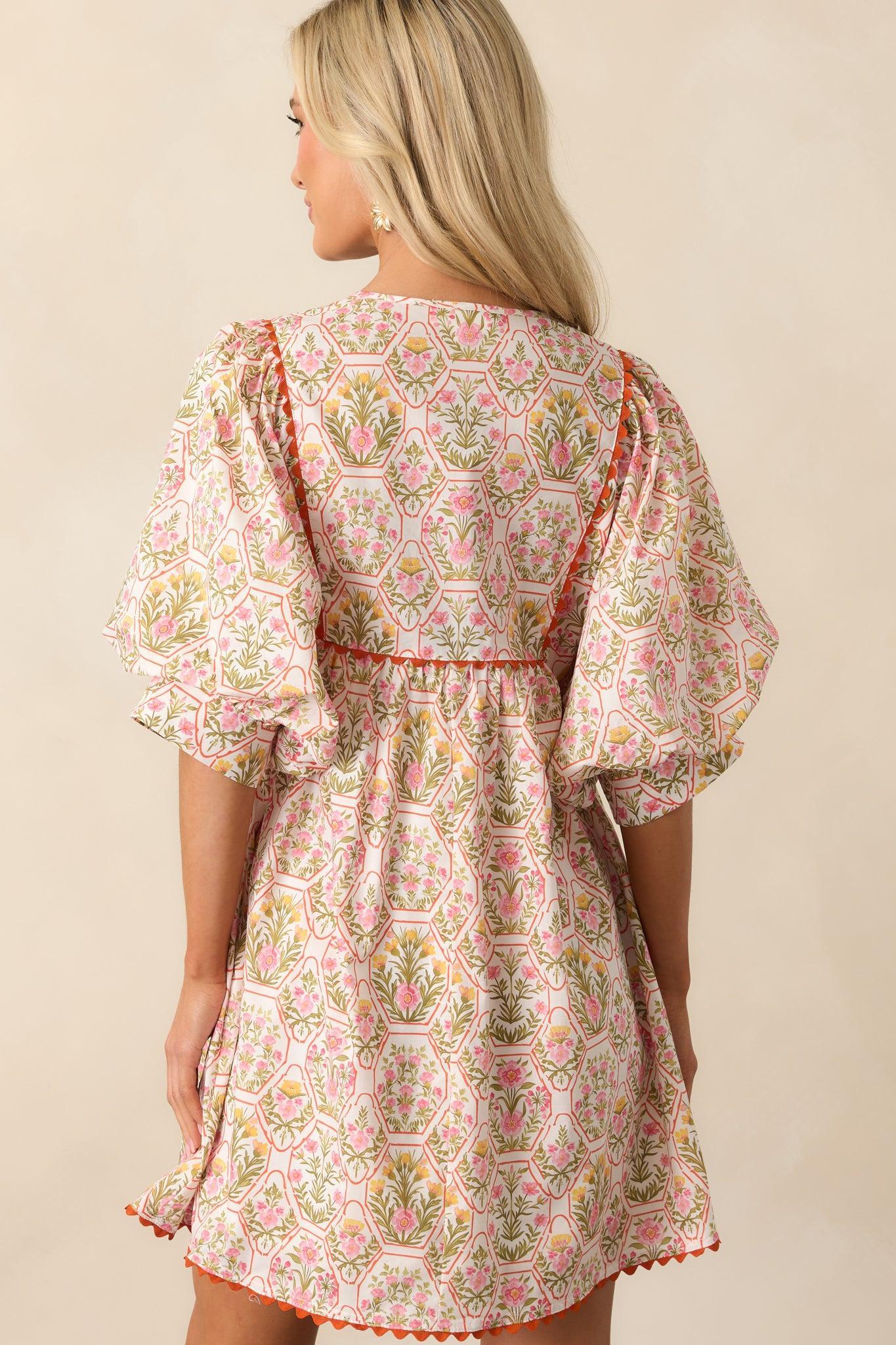 A Little Something Orange Geometric Floral Cotton Mini Dress Product Image