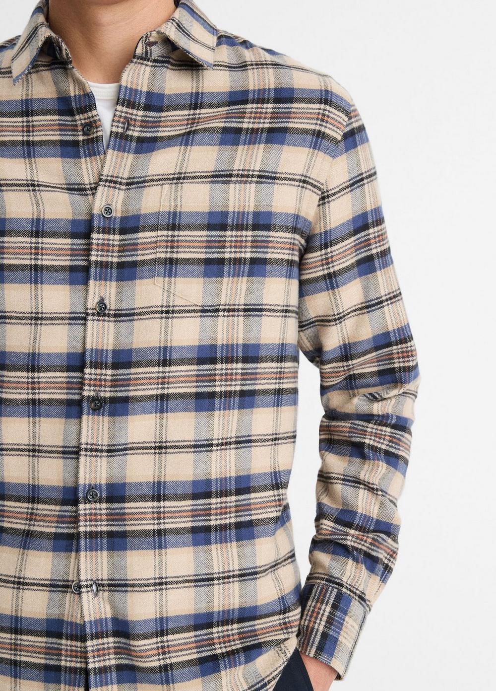 Mens Hasley Plaid Cotton Long-Sleeve Shirt, Pebble White/ultramarine, Size L Vince Product Image