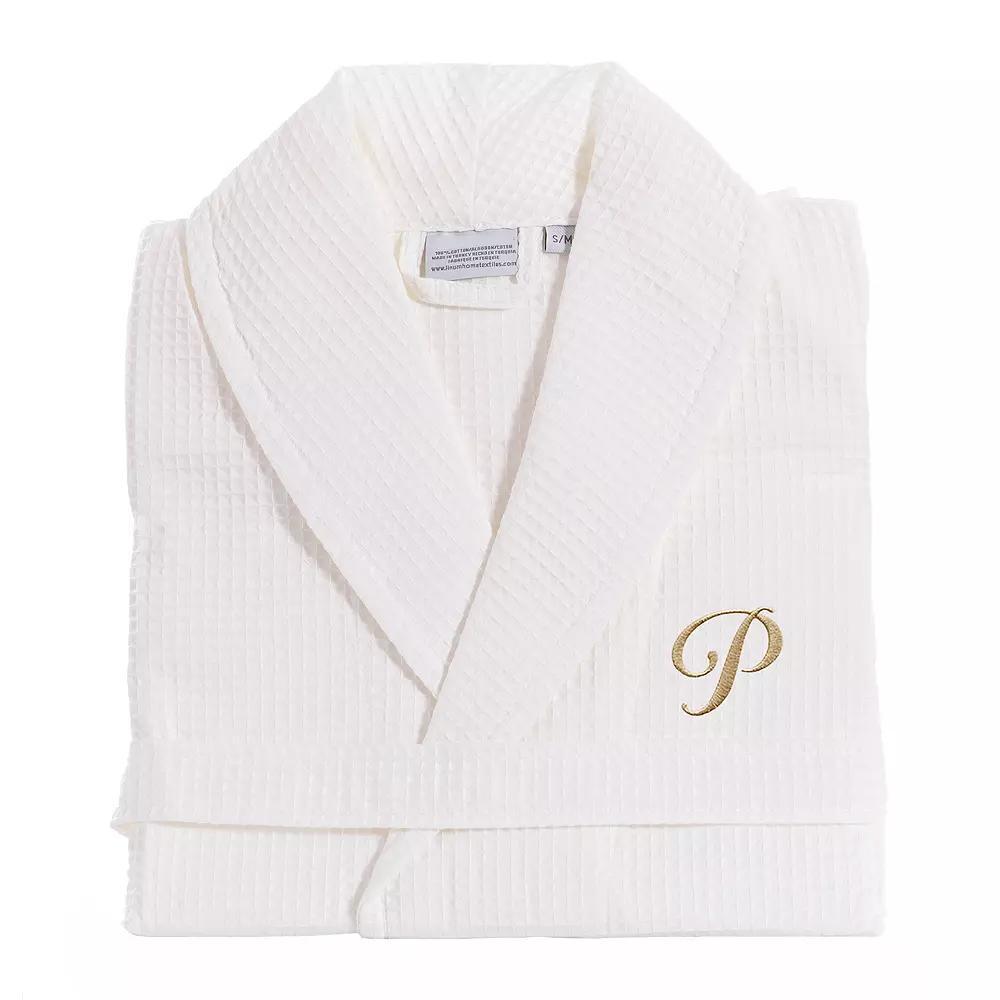Linum Home Textiles Turkish Cotton Personalized Waffle Weave Bathrobe, Women's, Size: Large/XL, White Gray F Product Image