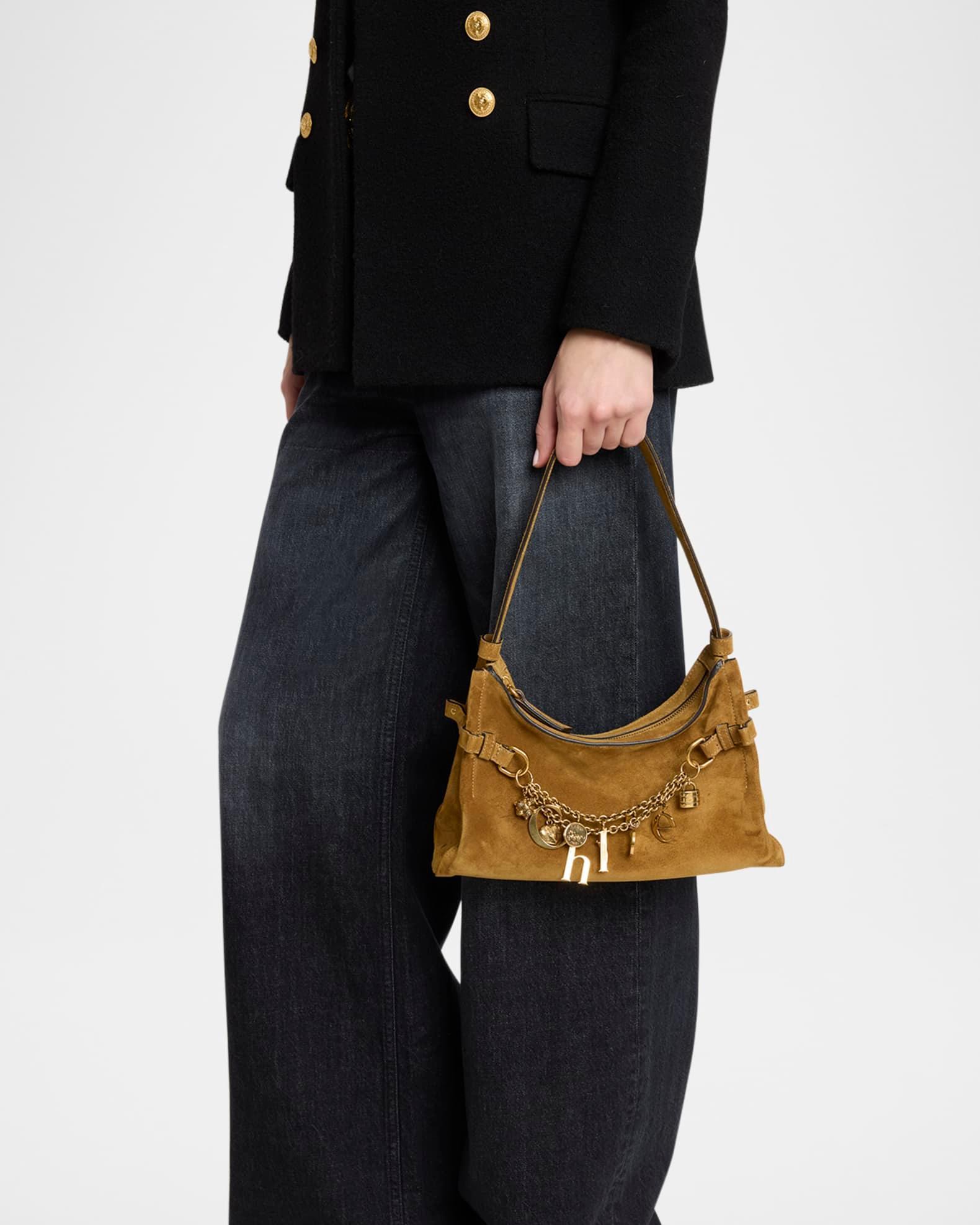 Logo Charm Hobo Bag in Suede  Product Image