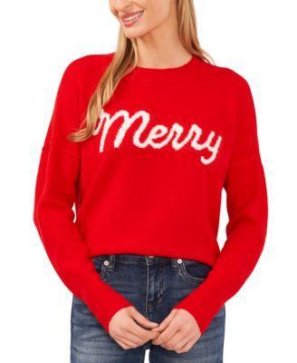 CeCe Womens Merry Script Long-Sleeve Cozy Sweater Product Image