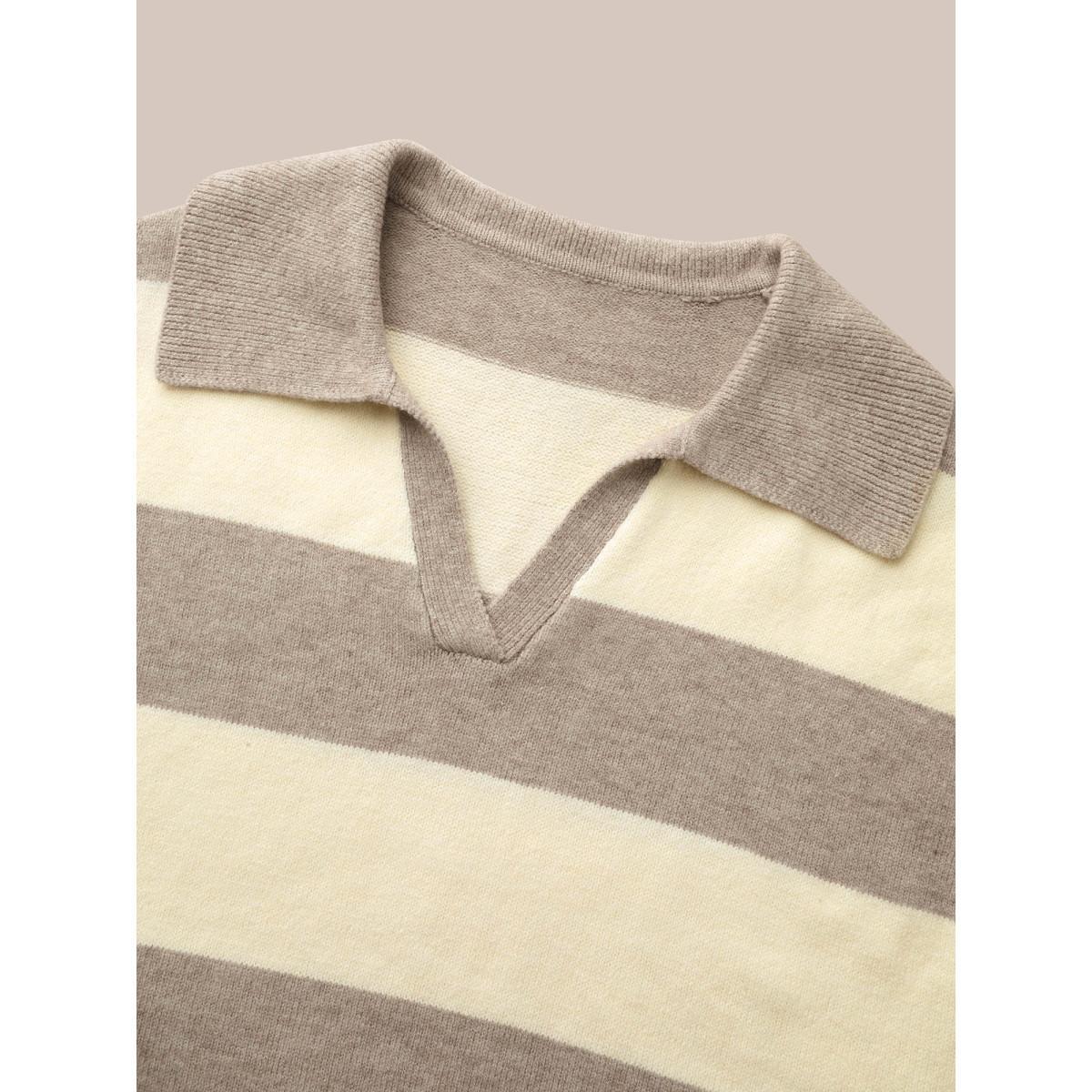 Plus Size Supersoft Essentials Contrast Slit Hem Texture Pullover Tan Women Casual Loose Long Sleeve Polo Everyday Pullovers BloomChic 18-20/2X Product Image