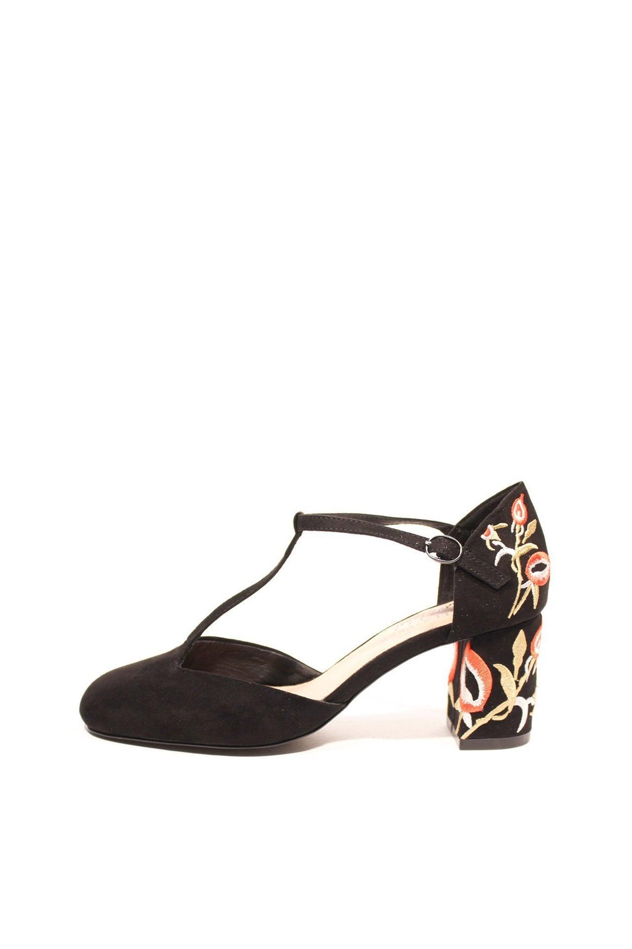 Frenchie T-Strap Embroidered Heels Product Image