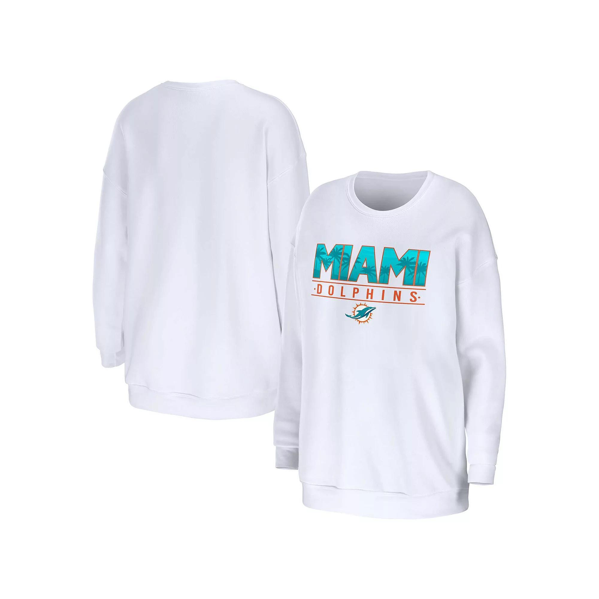 Women's WEAR by Erin Andrews White Miami Dolphins Domestic Pullover Sweatshirt, Size: 2XL Product Image