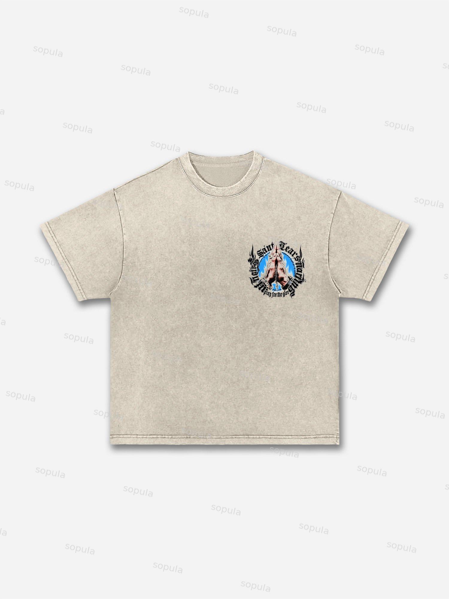 Vintage Pray For The Glory Graphic Print Acid Wash T-shirt Product Image