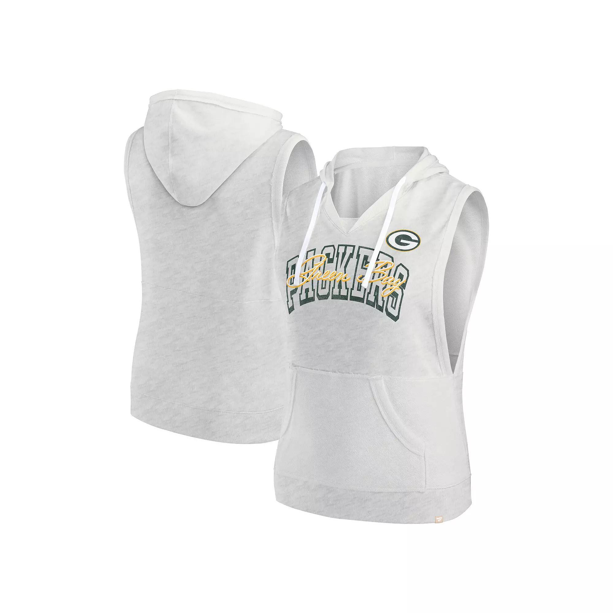 Womens Fanatics Branded Oatmeal Green Bay Packers Lounge Script Sleeveless V-Neck Pullover Hoodie Product Image
