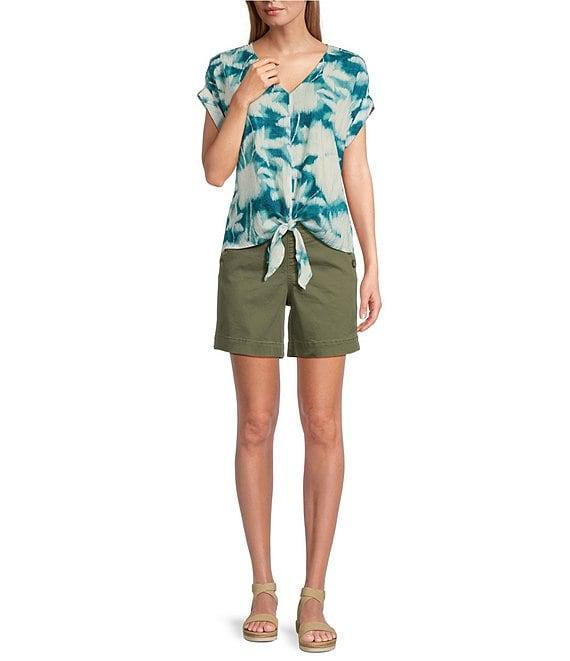 Westbound Enchanted Garden Short Sleeve V-Neck Tie Front Top Product Image