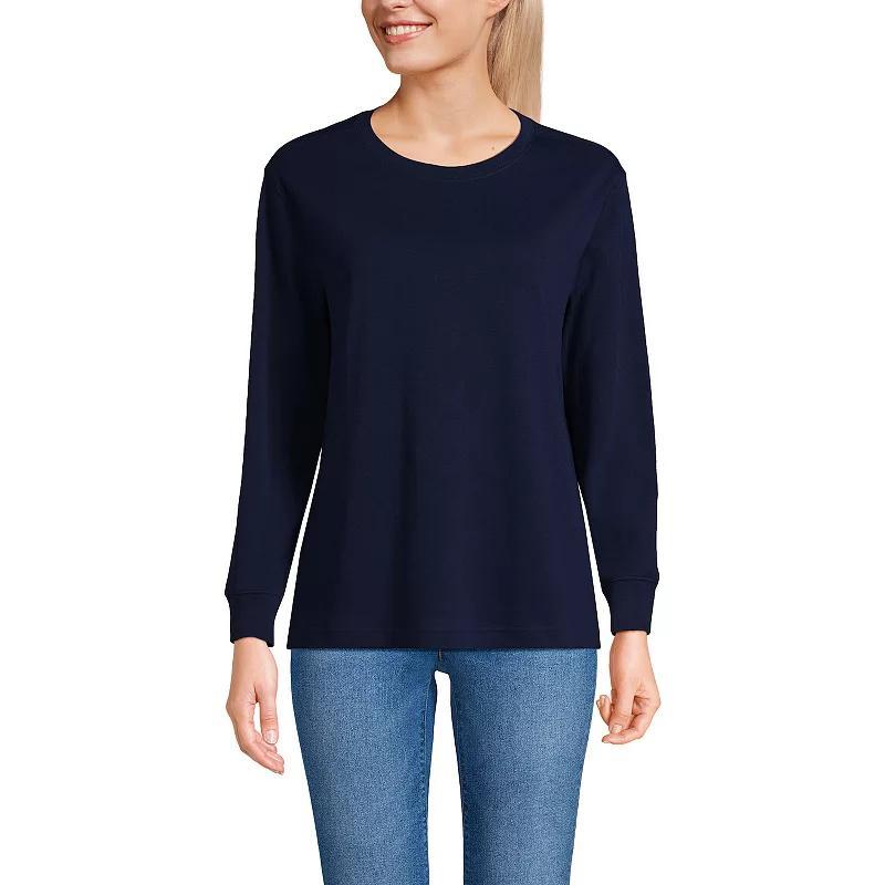 Womens Lands End Relaxed Long Sleeve Crewneck Top Gray Grey Product Image