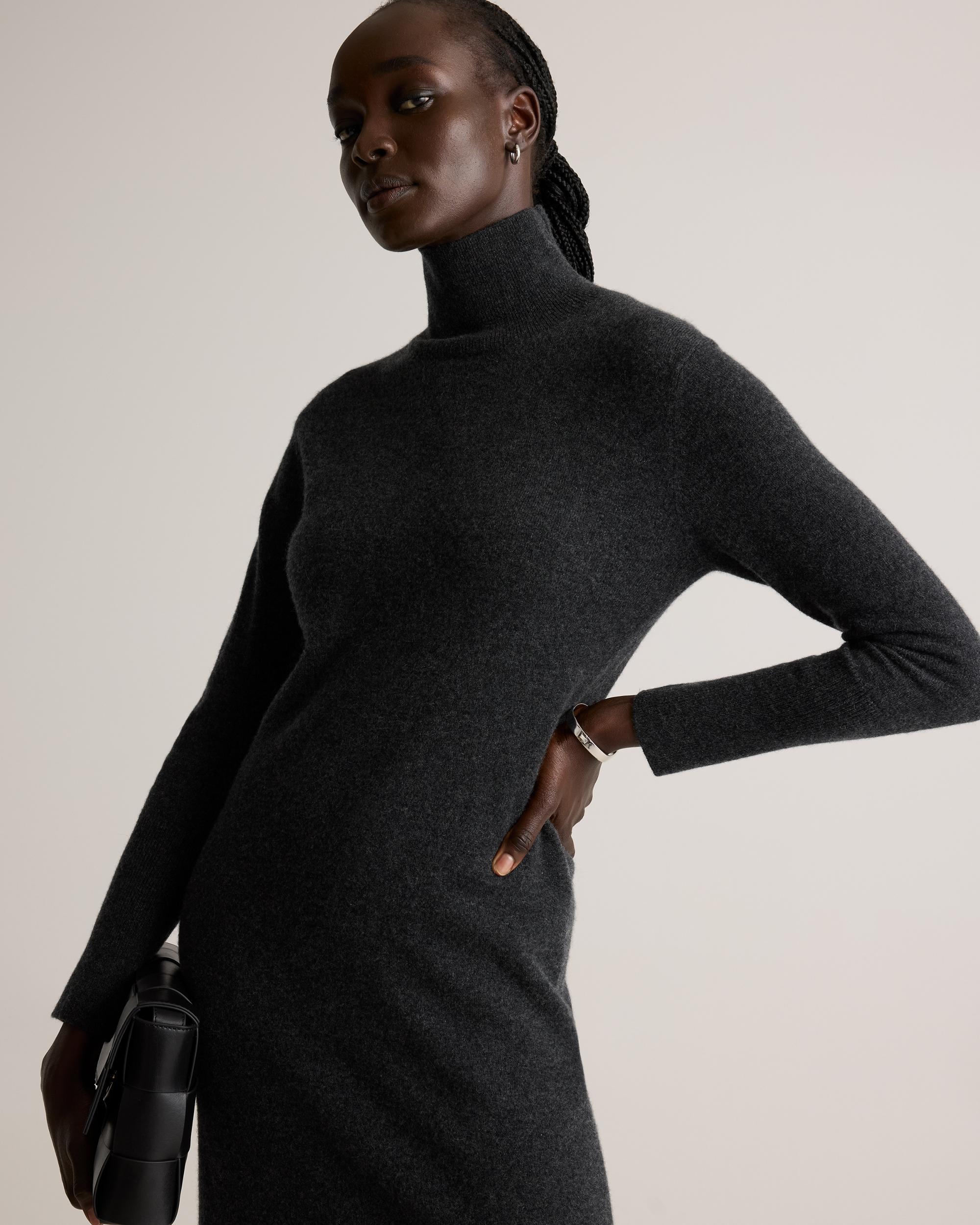 Quince | Women's Mongolian Cashmere Turtleneck Midi Sweater Dress Size XS Product Image