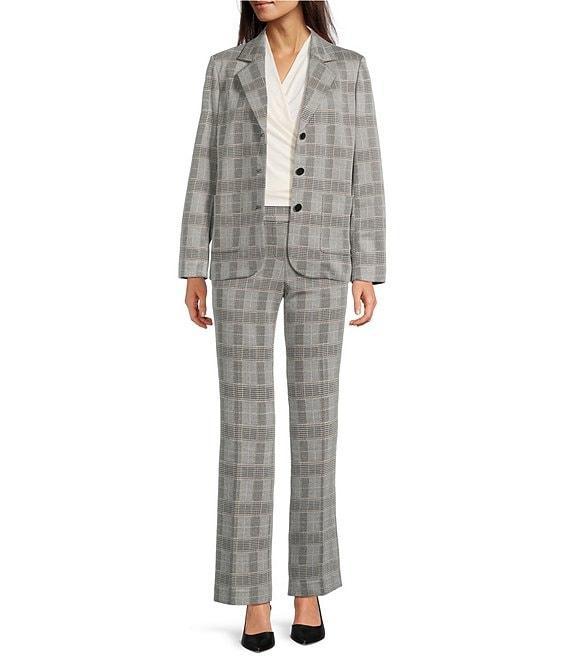 Anne Klein Plaid Notch Collar Long Sleeve Patch Pocket Button Front Blazer Product Image