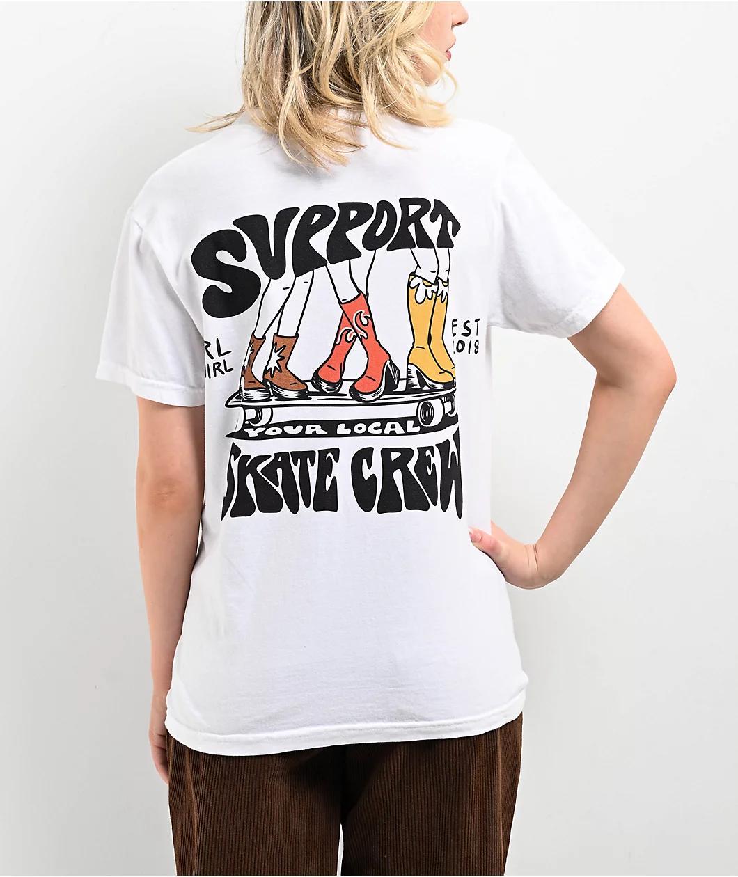 GRLSWIRL Skate Crew White T-Shirt Product Image