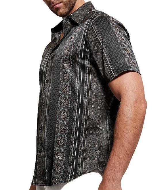Guess Charm Mosaic Stripe Short Sleeve Woven Shirt Product Image