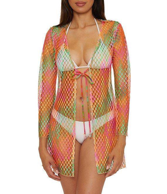 Becca By Rebecca Virtue Mirage Fishnet Flare Sleeve Tunic Swim Cover-Up Product Image
