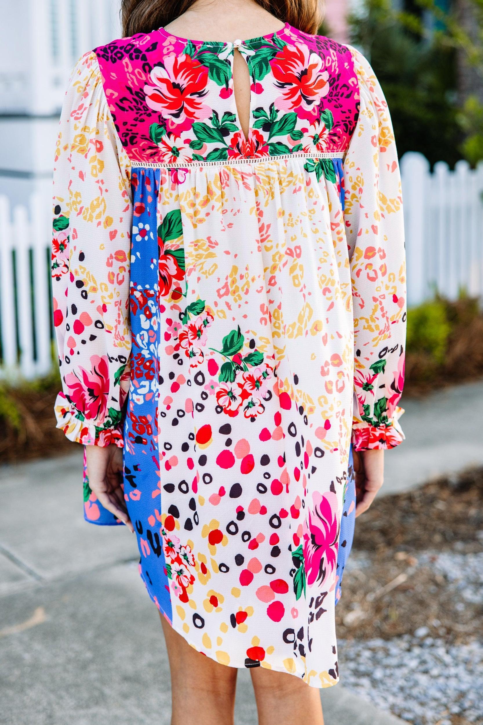 Feeling Compelled Cream White Mixed Print Dress Female Product Image