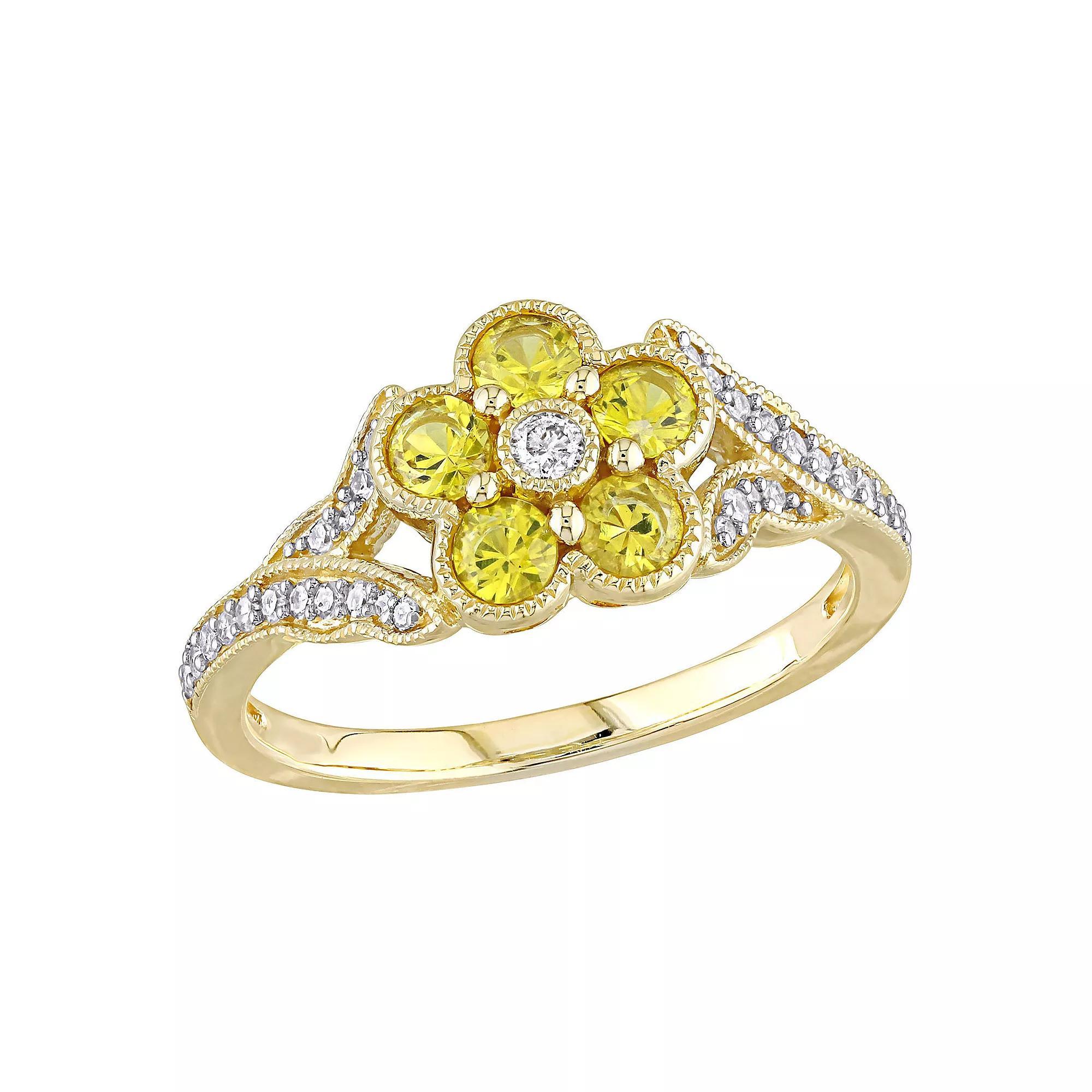 Stella Grace 10K Gold Yellow Sapphire & 1/6 Carat T.W. Diamond Flower Ring, Women's, 14k Gold Product Image