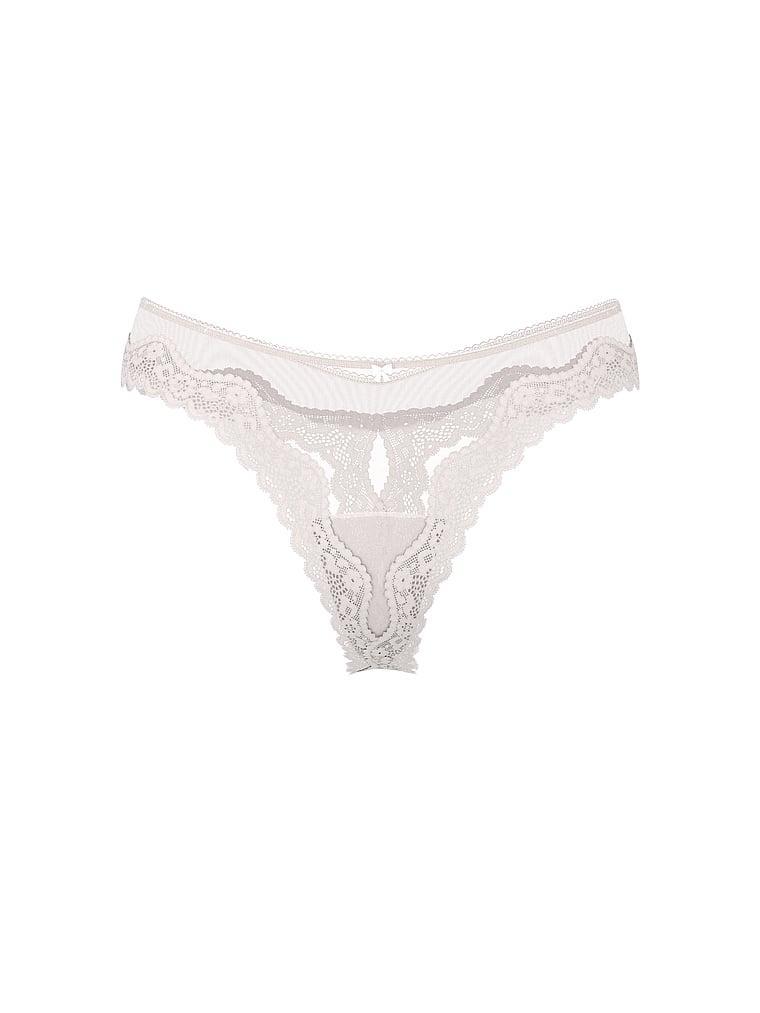 Tease Mesh Lace-Trim High-Leg Thong Panty Product Image