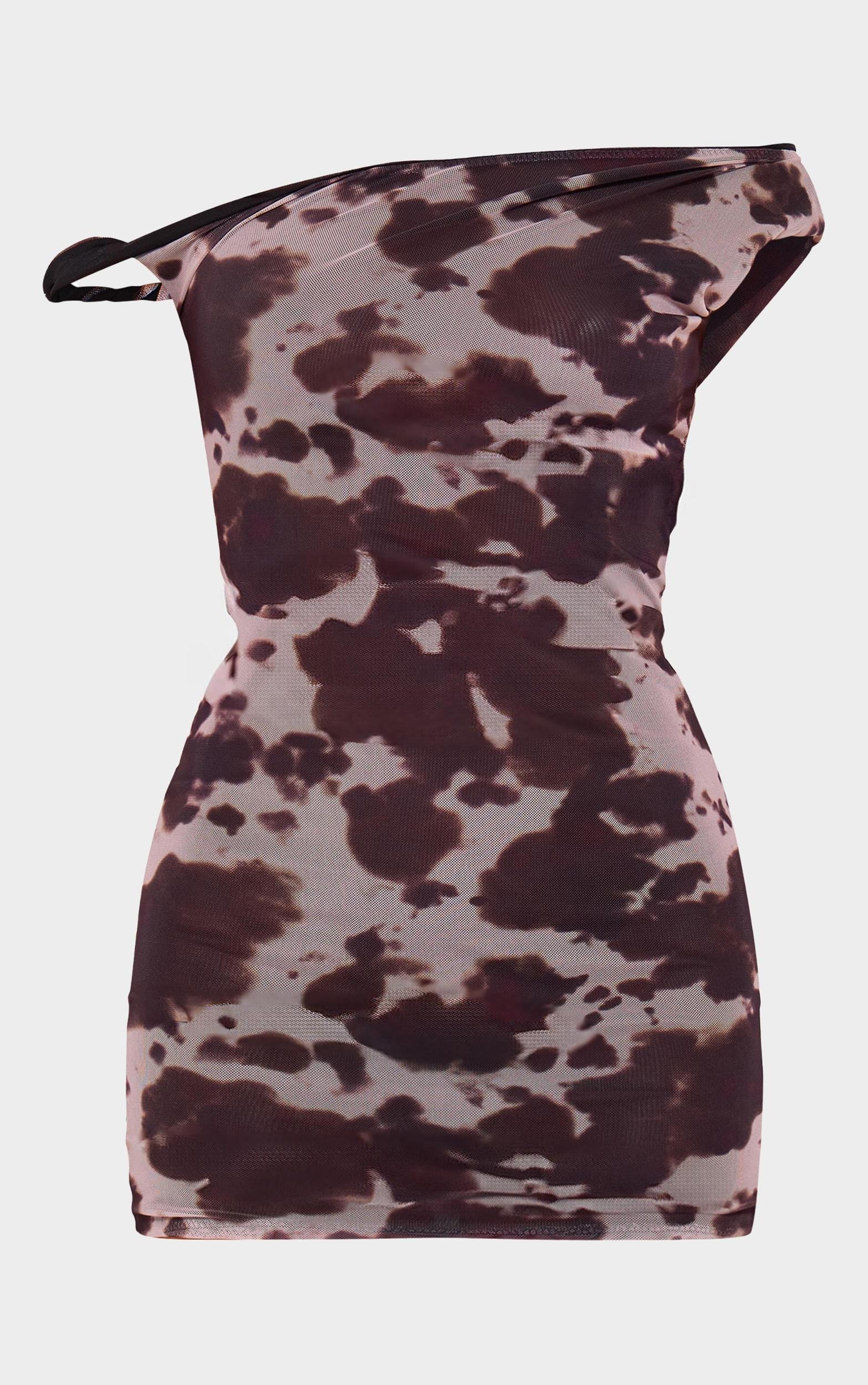 Brown Double Layer Slinky Cow Print Twist Bodycon Dress Product Image